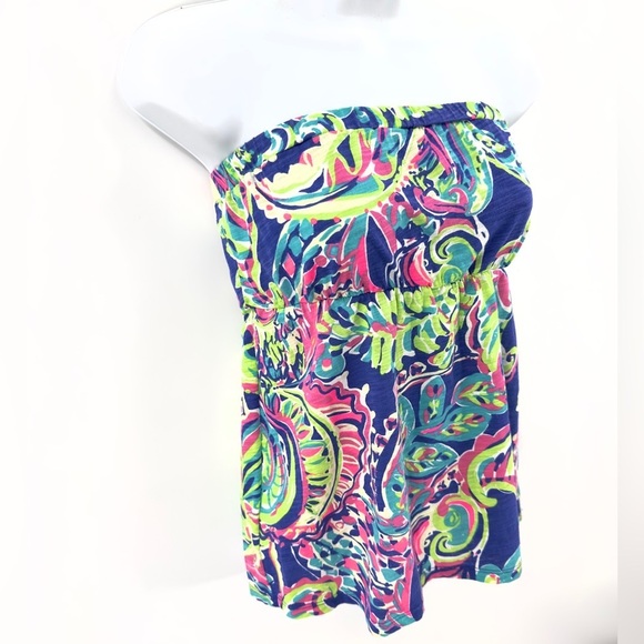 Lilly Pulitzer Val Strapless Top Size S Toucan Play Blue Swirl Babydoll Y2K - Picture 3 of 11